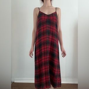 Long red/black plaid spaghetti strap dress